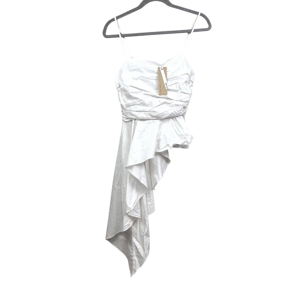AKIRA Women DO+BE Blouse Top Ruffle Strappy Asymmetric Hem Smocked White Size S*